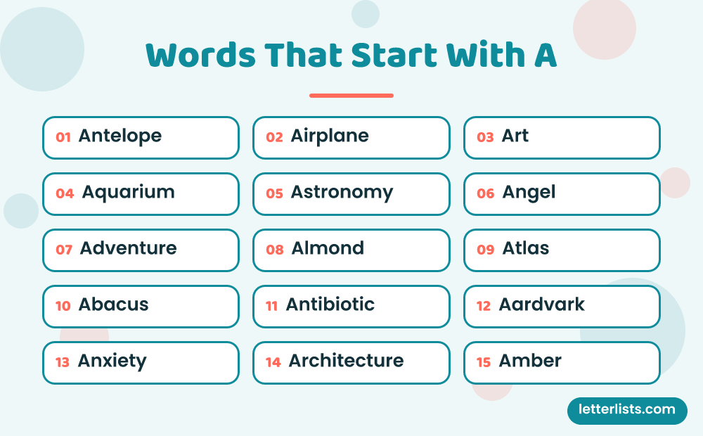 Words That Start With A: Antelope, Airplane, Art, Aquarium, Astronomy, Angel and more